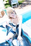 bikini blonde_hair cosplay inflatable_toy kurasaka_kururu love_live!_school_idol_project minami_kotori pool side_ponytail spica swimsuit wet rating:Safe score:0 user:nil!