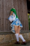 cosplay detached_sleeves green_hair kochiya_sanae lenfried miniskirt skirt socks touhou rating:Safe score:1 user:nil!