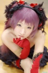 beatmania_iidx choker cosplay dress elbow_gloves garter gloves kishigami_hana mitzuhiro_celica pantyhose purple_hair twintails rating:Safe score:0 user:nil!