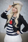 blonde_hair chirako cosplay hat jacket k-on! kotobuki_tsumugi sailor_uniform school_uniform skirt striped tiered_skirt rating:Safe score:0 user:pixymisa