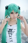 aqua_hair camisole cosplay hair_clips hair_ribbons hatsune_miku kanda_midori laces twintails vocaloid world_is_mine_(vocaloid) rating:Safe score:3 user:nil!