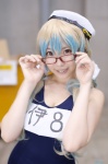 amatsuka_miyu beret cosplay glasses i-8_(kantai_collection) kantai_collection multi-colored_hair school_swimsuit swimsuit twintails rating:Safe score:1 user:nil!