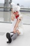 animal_ears bloomers blouse bunny_ears cosplay glasses looking_over_glasses maxazi-k necklace original striped thighhighs white_hair zettai_ryouiki rating:Safe score:0 user:pixymisa