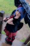 blouse blue_hair bonnet bow cosplay croptop lenfried miniskirt rain remilia_scarlet skirt tail_plug thighhighs touhou umbrella wings rating:Questionable score:0 user:nil!