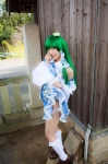 cosplay detached_sleeves green_hair kochiya_sanae lenfried miniskirt panties skirt skirt_lift socks touhou rating:Safe score:0 user:nil!