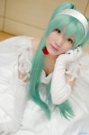 aqua_hair cendrillon_(vocaloid) choker cleavage cosplay dress elbow_gloves feathers gloves hairband hatsune_miku nagatsuki twintails vocaloid rating:Safe score:1 user:nil!