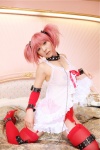 babydoll bed choker cosplay detached_sleeves dress_lift garter_belt hair_ribbons hanamura_misaki kaname_madoka leash pink_hair puella_magi_madoka_magica thighhighs twintails rating:Safe score:0 user:nil!