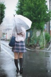 blouse bookbag karin_(iv) kneesocks pleated_skirt rain school_uniform skirt umbrella rating:Safe score:2 user:nil!