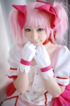 blouse choker cosplay gloves hair_ribbons kaname_madoka miiko miniskirt pink_hair puella_magi_madoka_magica skirt twintails rating:Safe score:4 user:nil!