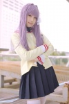 clannad cosplay fujibayashi_kyou hair_ribbons merino_moko pleated_skirt purple_hair sailor_uniform school_uniform skirt thighhighs turtleneck zettai_ryouiki rating:Safe score:1 user:nil!
