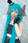 aqua_hair cosplay dress fingerless_gloves gloves hatsune_miku headset shiina_haru top_hat twintails vocaloid rating:Safe score:0 user:nil!