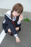 biko_mio cosplay durarara!! glasses kneesocks orihara_kururi pleated_skirt sailor_uniform school_uniform skirt twin_braids rating:Safe score:0 user:nil!