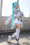 aqua_hair cosplay detached_sleeves garter_belt hair_ribbons hatsune_miku microphone miniskirt nei project_diva skirt thighhighs twintails vocaloid zettai_ryouiki rating:Safe score:2 user:pixymisa