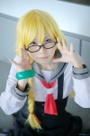 bakemonogatari blonde_hair cosplay glasses jumper kabukimonogatari oshino_shinobu reco sailor_uniform school_uniform twin_braids rating:Safe score:2 user:nil!