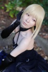 blonde_hair choker cleavage cosplay dress elbow_gloves fate/series fate/stay_night gloves maropapi saber_alter rating:Safe score:1 user:nil!