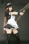 airi apron coa cosplay maid maid_uniform queen's_blade ribbons scythe thighhighs twintails rating:Safe score:1 user:nil!