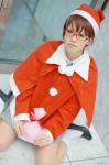 cosplay glasses k-on! manabe_nodoka oshinko pleated_skirt santa_costume school_uniform shawl skirt socks stocking_cap rating:Safe score:1 user:nil!