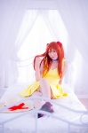 bed choker cosplay dress hair_pods mashiro_yuki neon_genesis_evangelion pantyhose red_hair sheer_legwear soryu_asuka_langley twintails rating:Safe score:0 user:nil!