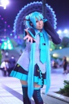 aqua_hair boots cosplay default_costume detached_sleeves hatsune_miku headset pleated_skirt skirt tie toa twintails vocaloid rating:Safe score:0 user:pixymisa