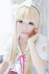 azuki_azusa blonde_hair blouse choco cosplay grey_eyes hairbow hentai_ouji_to_warawanai_neko pleated_skirt ribbon_tie skirt rating:Safe score:0 user:pixymisa