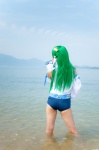 ass beach cosplay detached_sleeves green_hair kochiya_sanae lenfried ocean one-piece_swimsuit school_swimsuit swimsuit touhou wet rating:Safe score:0 user:nil!