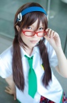 blouse cosplay glasses hairband makinami_mari_illustrious naomi neon_genesis_evangelion pleated_skirt rebuild_of_evangelion school_uniform skirt tie twintails rating:Safe score:0 user:nil!