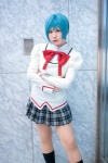 blouse blue_hair cosplay hatomune kneesocks miki_sayaka pantyhose pleated_skirt puella_magi_madoka_magica school_uniform skirt vest rating:Safe score:1 user:nil!