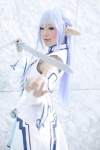 akitsu_honoka asuna_(sao) blue_eyes blue_hair cosplay detached_sleeves dress elf_ears military_uniform sword sword_art_online rating:Safe score:1 user:pixymisa