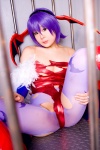 bodysuit boots cleavage cosplay detached_sleeves head_wings lilith_aensland pantyhose purple_hair tamashi_no_mayoigo torn_clothes vampire_(game) wings yuuki_sayo rating:Safe score:4 user:nil!