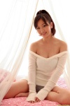 barefoot bed bikini_bottom cleavage dgc_0815 murakami_yuri ponytail sweater swimsuit rating:Safe score:0 user:nil!