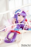 bed cosplay dress hat patchouli_knowledge purple_hair robe saku sweet_garden touhou rating:Safe score:0 user:nil!