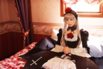 bed cosplay dress hairband kohinata_rei lace petticoat roses rozen_maiden silver_hair suigintou rating:Safe score:1 user:nil!