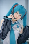 aqua_hair blouse cosplay detached_sleeves hatsune_miku headset rinami tie twintails vocaloid rating:Safe score:0 user:pixymisa