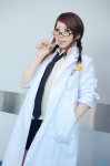 blouse cosplay glasses lab_coat original pleated_skirt school_uniform skirt sweater tie twin_braids yuuni rating:Safe score:1 user:nil!