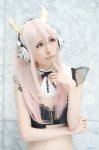 blouse cosplay croptop headphones horns ishiori_arie nitro_super_sonic pink_hair super_soniko rating:Safe score:0 user:nil!