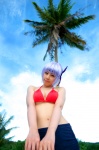 ayane_(doa) bikini_top cleavage cosplay dead_or_alive denim headband purple_hair shorts swimsuit tachibana_minami rating:Safe score:1 user:nil!