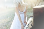 cleavage dress piano ryu_ji-hye silver_hair rating:Safe score:3 user:mock