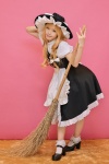 apron blonde_hair blouse braid broom cosplay kipi kirisame_marisa skirt socks touhou witch_hat rating:Safe score:1 user:nil!