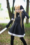 black_cat blonde_hair cosplay detached_sleeves dress eve hairbows ryuga thighhighs twintails zettai_ryouiki rating:Safe score:0 user:nil!