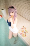 atsuki barefoot cosplay dagashi_biyori dagashi_kashi hairband hoodie one-piece_swimsuit pool purple_hair shidare_hotaru swimsuit wet rating:Safe score:0 user:nil!