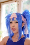 blue_hair buyara cosplay hair_ribbons headband klan_klein macross macross_frontier one-piece_swimsuit school_swimsuit swimsuit twintails rating:Safe score:0 user:nil!