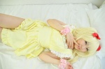 amatsuka_miyu bed blonde_hair cosplay dress hairbows miniskirt skirt tagme_character tagme_series wristband rating:Safe score:0 user:pixymisa