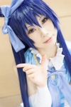 arm_warmers blue_hair bowtie cosplay dress hairbow love_live!_school_idol_project shizuki_minato sonoda_umi yellow_eyes rating:Safe score:0 user:pixymisa