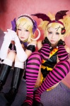 ao_kaori blonde_hair boots cosplay crossplay detached_sleeves dress elbow_gloves gloves hairband halter_top head_wings kagamine_len kagamine_rin nakoto pitchfork pretty_panties_akuma_rin_(vocaloid) shorts striped thighhighs vocaloid rating:Safe score:3 user:nil!