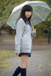 blouse braid cardigan kneesocks nanaka_amanonanae pleated_skirt rain scarf skirt umbrella rating:Safe score:0 user:pixymisa