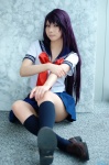 cosplay hazuki_izuna jigoku_sensei_nube kanda_midori pantyhose purple_hair reibaishi_izuna sailor_uniform school_uniform rating:Safe score:2 user:xkaras