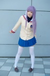 clannad cosplay fujibayashi_kyou pleated_skirt purple_hair sailor_uniform saya school_uniform skirt thighhighs zettai_ryouiki rating:Safe score:0 user:nil!