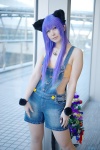 animal_ears cat_ears cosplay denim narihara_riku original overalls pantyhose purple_hair sheer_legwear tail tubetop rating:Safe score:1 user:nil!