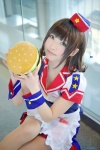 amami_haruka apron blouse cosplay hamburger idolmaster_2 karin_(iv) pantyhose pleated_skirt sheer_legwear skirt vest waitress waitress_uniform rating:Safe score:1 user:nil!