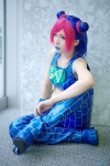 cosplay jojo_no_kimyou_na_bouken kuujou_jolyne mizusa multi-colored_hair tank_top trousers twin_buns rating:Safe score:0 user:nil!
